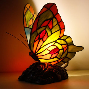 Werfactory® Tiffany Butterfly Lamp Cute Small Fairy Flying Wings Colorful Stained Glass Warm Light